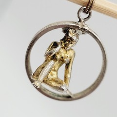 Modernist Woman Thinker Dimensional Figure in Circle Vintage Pendant Charm