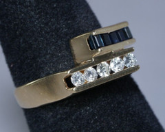 Modernist 14K Yellow Gold .60 Sapphire & NATURAL Diamond Ring Abstract Size 6