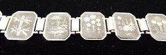 VTG SIGNED JAPAN ORIGINAL DAMASCENE 11 PANEL SIAM LINK BRACELET 24K INLAY