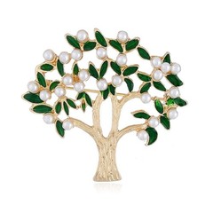 Lucky Pearl Tree Brooches for Women Men Girls Gold Tone Fashion Vintage Green…