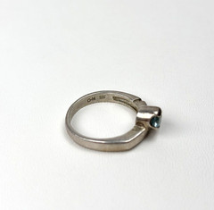 Vintage 925 N-D Sterling Silver Add On Ring w/ Round Light Blue Stone Size 8.75