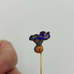 Vintage Circus Elephant On Ball Enamel Cloisonné Stick Pin & Parrot Push Pin