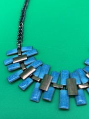 Vintage Estate MCM High End Enameled Copper 23.5” Modernist Statement Necklace