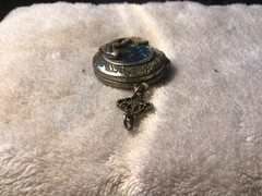 Vtg Silver Toned 3D MERMAID Iradescent Stone Locket Has Patina pre-owned