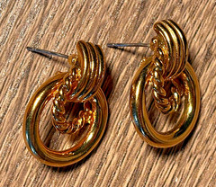 VINTAGE Thailand Gold Plated Twisted Rope DoorKnocker Earrings Pierced Post 1″