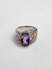 Vintage 925 Sterling Silver Woven Lattice Amethyst Ring Size 6