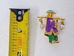 Vintage Oriental Water Carrier Gold Tone Faux Pearl Brooch 1.5 Inches