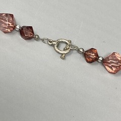 Glass Bead Necklace Mauve Square Cube Acrylic Faceted Spacer Silver Tone Caps 21