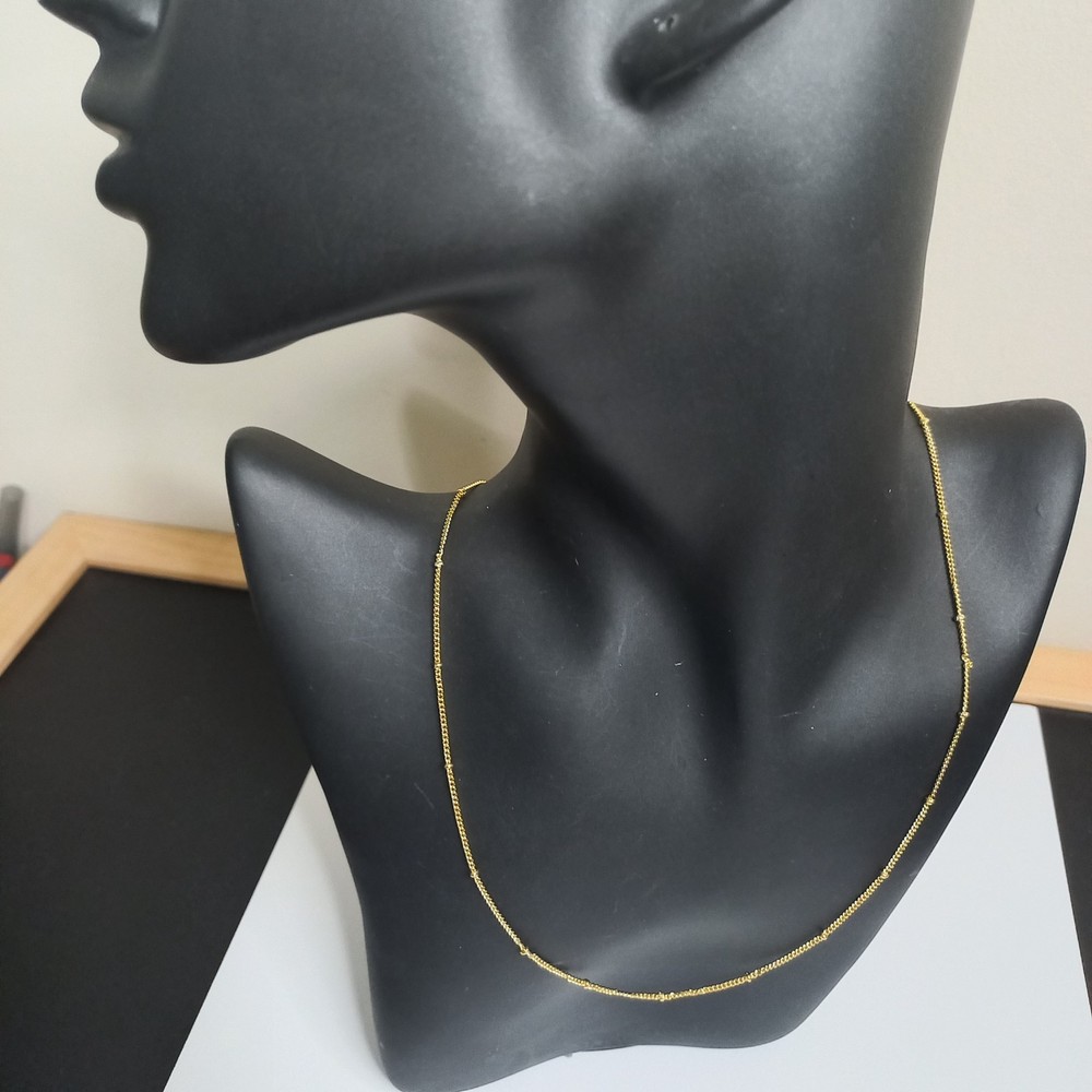 Vintage Gold Tone Satellite Box Chain Beaded Layering Choker Necklace 16″
