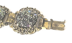 Vintage Judy Lee Iridescent Enamel Gold Tone Book Link Panel Bracelet 7 Inches