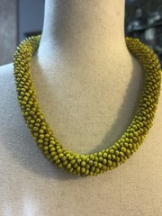 monies gerda lynggaard ?? Unsigned Hand Strung Glass Necklace Rope& Twine Vtg