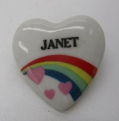 Vtg NEW 1980s 80s Rainbow Heart Name Pin “JANET” Personalized Hat Bag Jacket