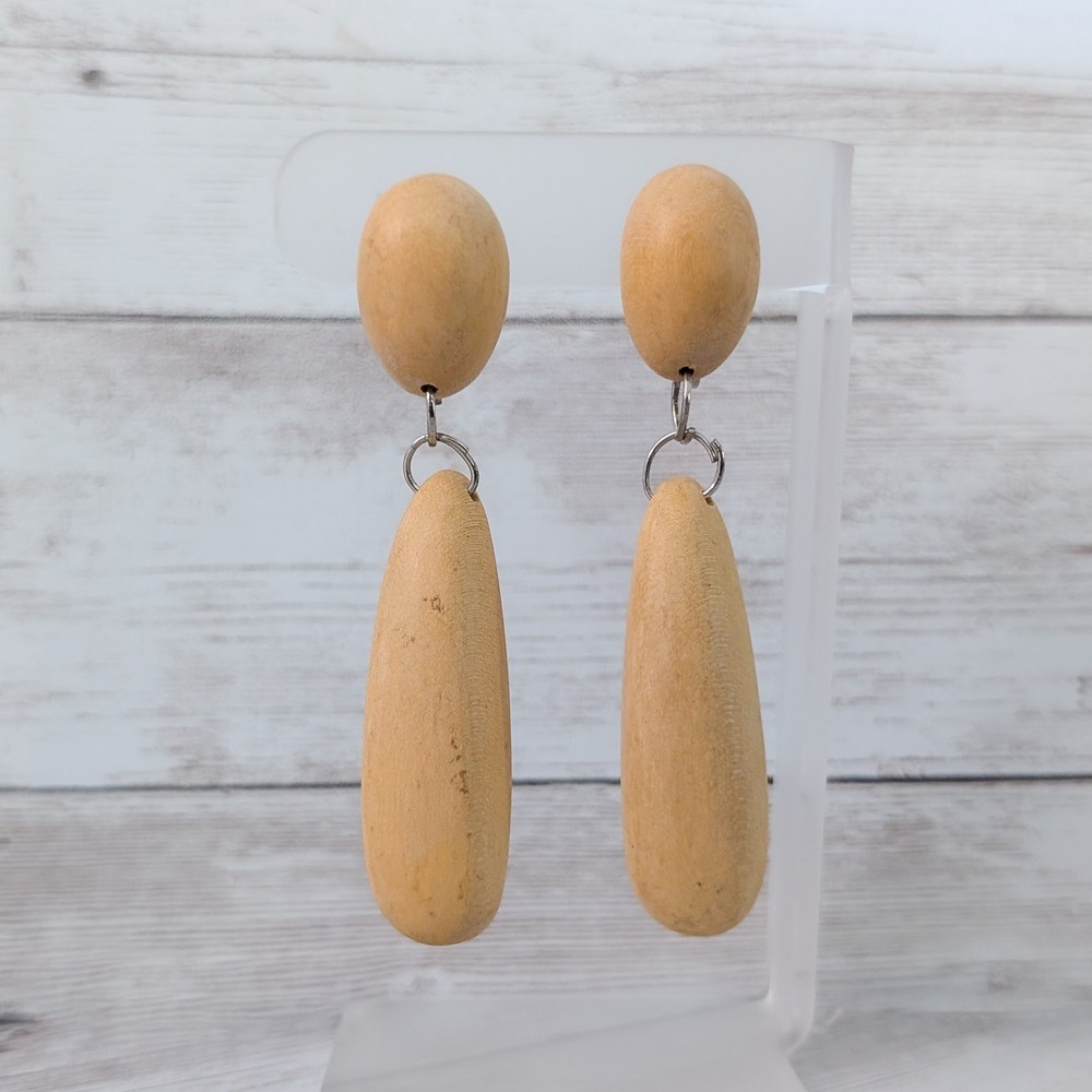 Vintage Clip On Earrings Statement Extra Long Tan Dangle 3 & 1/8″