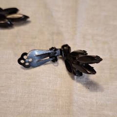 Vintage Black Crystal Marquise Rhinestone Clip-On Earrings & Brooch Pin Set