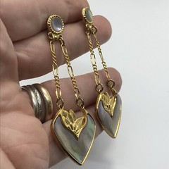 Vintage ART NOUVEAU by Crown Jewelry Gold- Pink Enamel Dangle Pierced Earrings