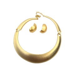 Anne Klein Collar Necklace & Earrings Satin Brushed Gold Tone Chunky Runway Read