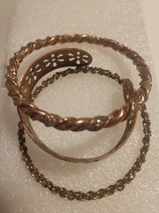 VINTAGE 3 Copper Bangle Bracelet 7 1/2″ To 8″ 3/4″ 1/4″ 1/5″ Wide Twist Floral