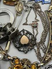 Antique Victorian Art Deco Wearable Jewelry Lot Estate Chain Pin Bracelet Charm