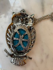 Lot Of 13 Boho Retro Silver tone Owl Necklace Faux Turquoise Craft Repurpose