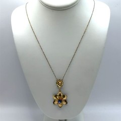 Vintage Barclay 12K Gold Filled Blue Rhinestone Flower Pendant 22 Inch Necklace