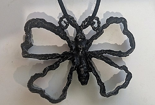 Vintage House of Joy Brutalist Blackened Iron Resin Butterfly Brooch Pin 60-70s
