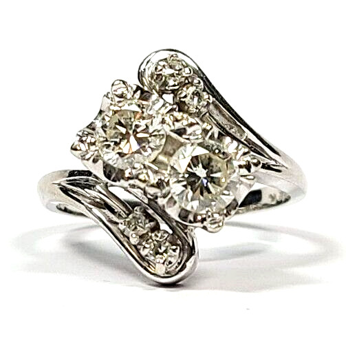 Vintage Double Diamond .78 Carat 14k White Gold Ring Size 6