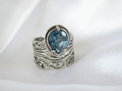 OrPaz 925 Sterling Silver London Blue Topaz Organic Ring Size 6