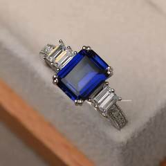 3.50 Ct Emerald Cut Sapphire Diamond Women’s Wedding Ring 14K White Gold Finish