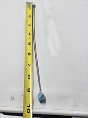 Vintage Turquoise Nugget Pendant Necklace Silver Tone Chain 24 Inch