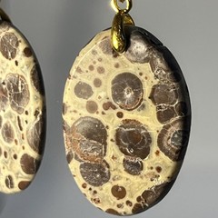 Lg Oval Asteroid Jasper Gold French Wire Earrings Natural Gemstone Earthy Casual