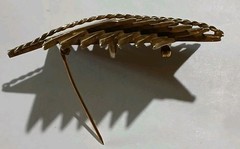 Vtg MCM Brutalist Gilt Sawtooth Brooch Pendant Architectural Gold Tone