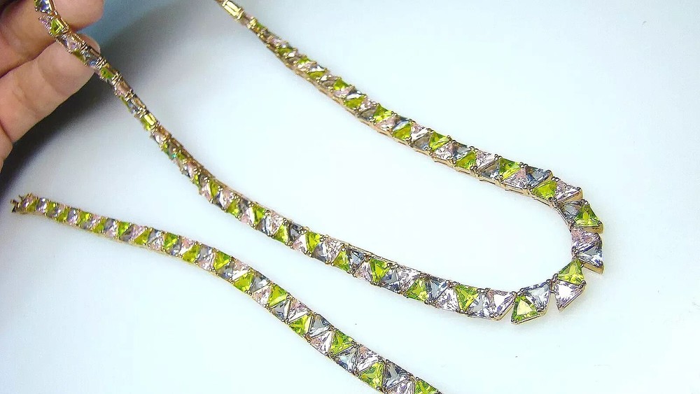 Nice Ross Simons Sterling w Gold Overlay Pastel Jeweled Necklace & Bracelet Set