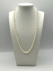 Vtg 18-1/4” Japanese Graduated Cultured Akoya Pearl Necklace 7.1-3.4mm 14k Clasp