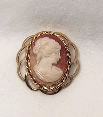Cameo Brooch Pin Gold Tone Oval Lady Portrait Victorian Style