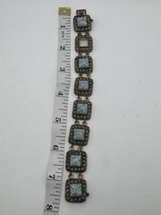 Vintage CZECHO Czech Faux Turquoise Glass Filigree Panel Bracelet 7.5”