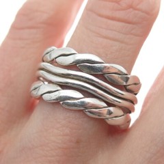 925 Sterling Silver Vintage Mexico Twisted Rope Multi-Row Band Ring Size 11.25