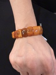Vintage Natural Amber Bracelet Large Polished Honey Cognac Beads Stretch 26G