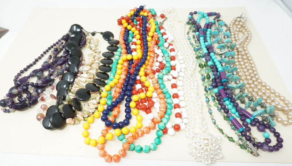 Vintage Beaded Necklace Lot Plastic Acrylic Stone Wood Bead Craft
