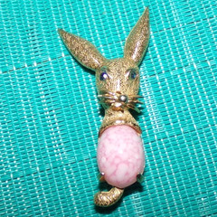 REDUCED-signed HOBE bunny rabbit shaped pin with pink stone-OMG!!