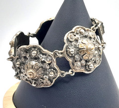 Antique 1900’s Rice Weiner “Estruscana” Panel Bracelet Antique Silver Tone 7″