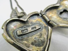 BLACK ONYS AND MARCASITE STERLING SILVER LOCKET PENDANT NECKLACE 18.5 INCH