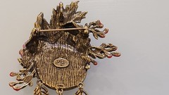 Kirks Folly Seaview Moon Autumn Harvest Mushroom Leaf Crystal Dangle Brooch Pend