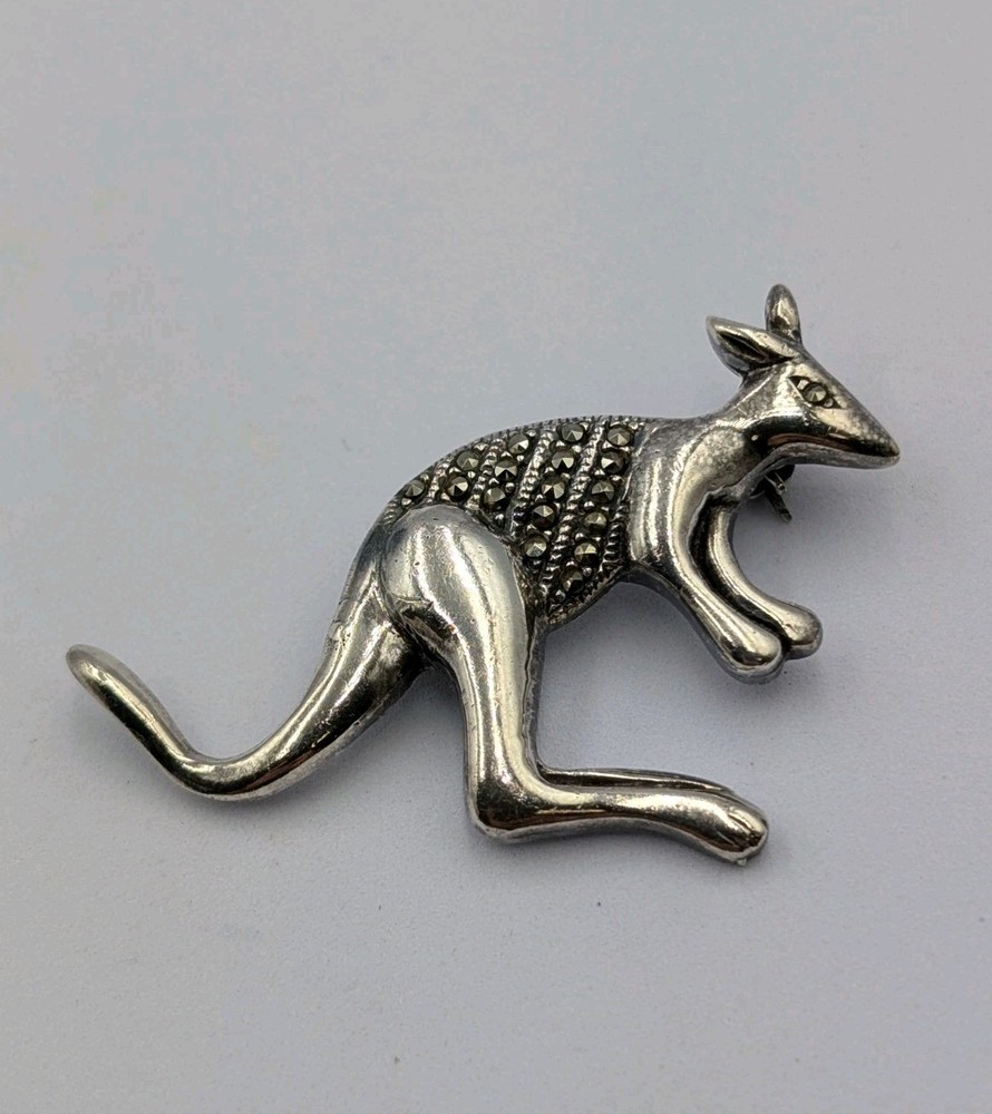 Vtg Sterling Silver Marcasite Large Kangaroo Animal Australia 925 Brooch – 12.3g