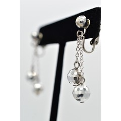 Vintage Crystal Clip On Earrings Silver Chain Disco Ball Chain Drop 1950s A23