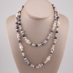 Vintage CGI Sterling Clasp 35″ Assorted Sizes Gray White Cultured Pearl Necklace