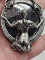 Vintage Alchemy Gothic Speculum Scull Lady Mirrored Pendant Necklace Pewter