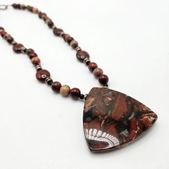 VINTAGE Handcrafted Brecciated Jasper Large Pendant Beaded Necklace