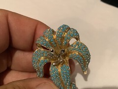 VINTAGE AUTHENTIC SIGNED STERLING SILVER (835) TURQUOISE & MARKASITE FLOWER BROO