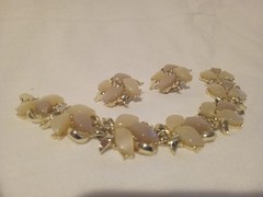 Vintage Beige Stone Thermoset Bracelet & Clip Earrings Beautiful!