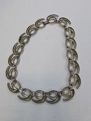 Vintage WM Necklace Silver Tone Decorative Oval Link Marked 17 Inch